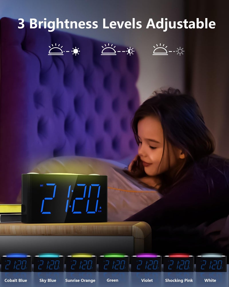 Mesqool Digital Alarm Clock for Bedroom - 7 Color Night Light, USB and Type-C Charger,7.5" Large Number Screen & Dimmer,12/24H,Battery Backup,Easy Loud Electric Alarm Clock for Heavy Sleeper,Boy&Girl Kid Teen - Image 4